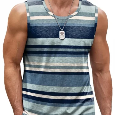Mens Vintage Stripe 3D Printed Tank Tops Fashion Summer Sleeveless Casual Sports Vest Loose Quick Dry Breathable Tees Clothes 2
