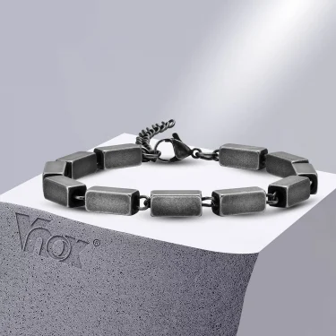 Vnox Vintage Silver Color Geometric Chain Bracelets for Men, Stainless Steel Square and Cylinder Charm Link Wristband Gifts 1