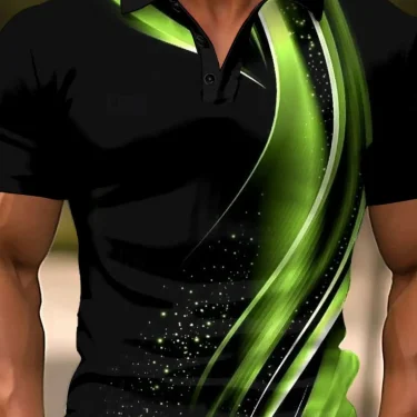 2025 Men's Geometic Line Polo Short Lapel Golf Shirt Short Sleeve Printed Button Clothing Fashion Design Casual Breathable 3