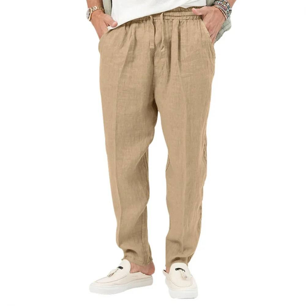 Men's Summer New Style Casual Cotton-Linen Long Pants Fashionably Loose-Fitting Straight Leg with Elastic Waist Outdoor Sports P 6