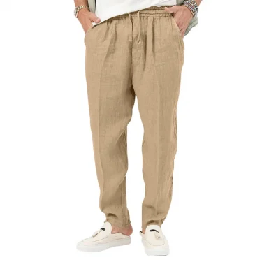 Men's Summer New Style Casual Cotton-Linen Long Pants Fashionably Loose-Fitting Straight Leg with Elastic Waist Outdoor Sports P 6