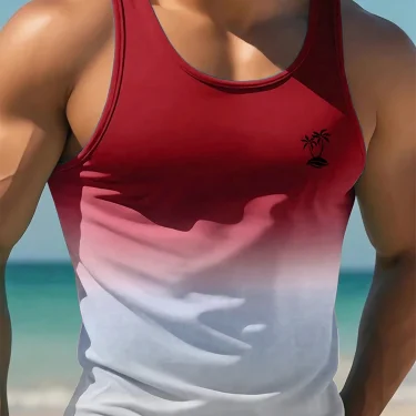 Hawaiian Coconut Tree Print Man Sleeveless Shirt Summer Beach Style T-Shirt Casual O-neck Pullover Fashion Loose Men's Tank Tops 6