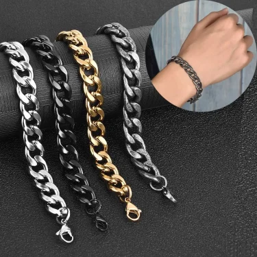 Men Simple Stainless Steel Curb Cuban Link Chain Bracelet for Women Unisex Bangle Fashion Hiphop Wristband Jewelry Gift 5-11 mm 1