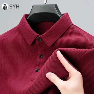 New Men's Business Fashion Casual Long Sleeved Shirt Solid Color Polo Shirt Fashionable Breathable Comfortable Versatile Top 6
