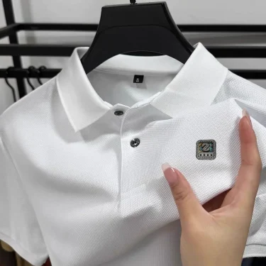 100% pure cotton comfortable mens short sleeve summer highend business casual polo shirt designer brand badge fashionable Tshirt 2