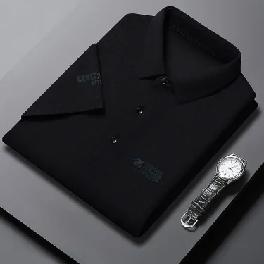 New Men's Business Casual Short Sleeved Shirt with Badge Solid Color Polo Shirt Fashionable Breathable Comfortable Versatile Top 6