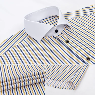 Spring and summer men's striped short-sleeved shirt Windsor collar fashionable slim exotic collar exquisite half-sleeved white c 5