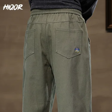 HIQOR Men Casual Pants Fashion Jogger Pant Loose Straight Wide Leg Trousers Cotton Vintage Cargo Pants Man Solid Streetwear Men 6