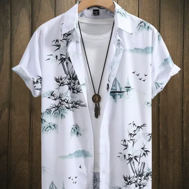 Men's Summer Designer Shirt 3D Ancient Style Plum Blossom Print Hawaiian Shirt Short Sleeve Floral Fashion Retro 2