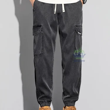 Summer Soft Lyocell Fabric Cargo Pants Men Elastic Waist Baggy Y2k Korean Side Pockets Jogging Work Casual Harem Trousers New 2