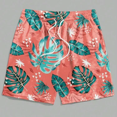 Men's Hawaiian Swim Trunks 3D Hawaiian Leaf Pattern Beach Shorts Quick Dry Outdoor Leisure Sports Shorts Fashion Men's Shorts 4