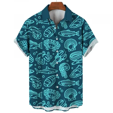 Hawaiian Shirts For Men Casual Tees Sea Life Pattern Short Sleeve Top Summer Fashion Shirt Octopus Print T-Shirt Men's Clothing 5