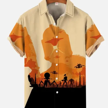 New Men's Short Sleeve Shirt Future Technology Printed Fashion Lapel Top Large Size Casual XS-5XL 1