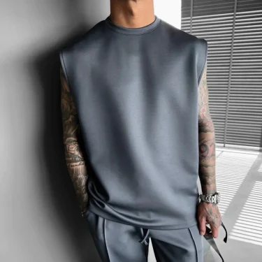 New summer sleeveless sports suit 2025 men's casual solid color trousers men's clothing vest two-piece set, 2