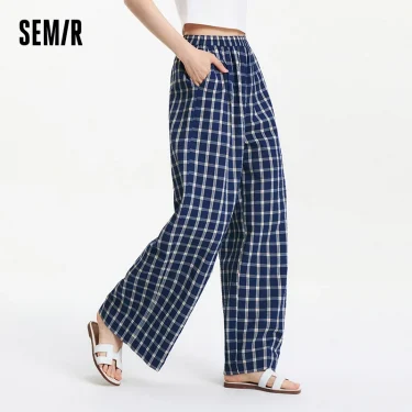 Semir Textured Plaid Wide Leg Pants Women Instagram Trendy 2025 Summer New Vintage Long Pants for Relaxed Style 3