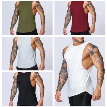 Summer Men Casual Cotton Vest Loose Gym Tank Top Quick Dry Bodybuilding Sleeveless Shirts Breathable Fitness Singlet Man Clothes 1