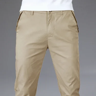 Business Thin Men's Breathable Pants Slim Straight High Elastic Slim Casual Pants Male Brand Clothing Khaki Gray Green Black 2
