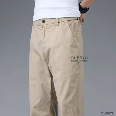 Summer Cotton Blend Ankle Length Pants Men Thin Elastic Waist Korean Casual Slim Jogger Classic Khaki Trousers Male Plus Size 40 5