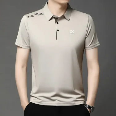 New Men's Business Casual Short Sleeved Shirt with Badge Solid Color Polo Shirt Fashionable Breathable Comfortable Versatile Top 6