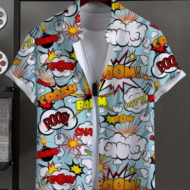 Men's Shirt Fashion Novel Graphic Tops Button Up Shirt Casual New Unisex Shirt Vacation Lapel Short Sleeves Shirt Carnival 1