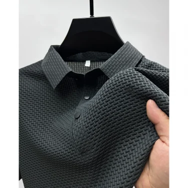 Letter print polo shirt round neck t-shirt men's short sleeve 2025 summer thin solid color refreshing t-shirt breathable top 2