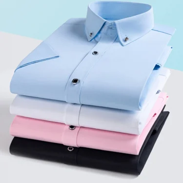 Hot Sale Men's Dress Shirt Formal Thin Business Classic Basic Diamond Button Social White Shirt Short Sleeve Men Clothing 6