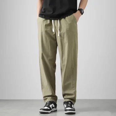 DUKEEN Breathable Linen Pants Men 2025 Summer Fashion Thin Ankle-Length Pants Elastic Waist Straight-Leg Men's Clothing 6