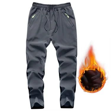 M-5XL Large Size Men's Warm Casual Pants Autumn Winter Plus Velvet Waterproof Outdoor Assault Pants Zipper Pocket Sweatpants 4