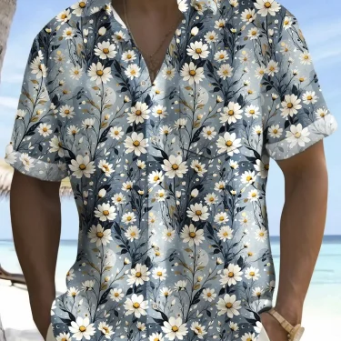 Summer Men's 3D Printed Flower Graphic Shirts Hawaiian Casual Shirt Button Up Shirt Short Sleeve Vacation Beach Wear No Pockets 5