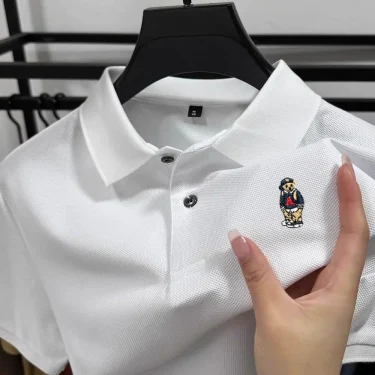 100% pure cotton luxury brand men's short sleeved polo shirt summer fashion new item teddy bear embroidery boutique top T-shirt 2