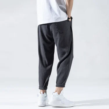 Summer New Men's Pants Texture Texture Pattern Thin Pants Slim Fit Solid Color Casual Nine Cent Pants Look Thin Versatile Pants 5