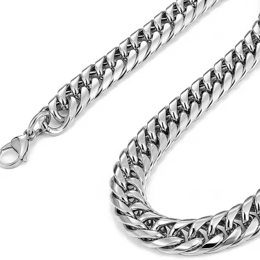 HNSP Stainless Steel Cuban Chain Necklace Bracelet For Men Neck Silver Color 8MM-14MM Thick Long Hand Chains Male Gift 4