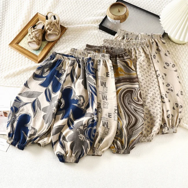 Summer New Children Boys Printed Casual Trousers Breathable Mosquito Proof Kids Boys Pants Thin Cotton Baby Boys Lantern Pants 1