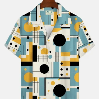 2025 Summer Men's 3D Printed Geometric Art Graphic Shirt Hawaiian Casual Shirts Button Up Short Sleeve Shirts No Pockets 2