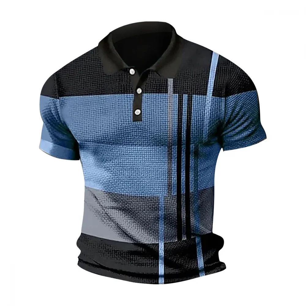 A color-blocked striped lapel-collar short-sleeved breathable and wear-resistant summer men's POLO shirt 2