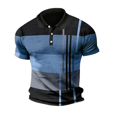 A color-blocked striped lapel-collar short-sleeved breathable and wear-resistant summer men's POLO shirt 2