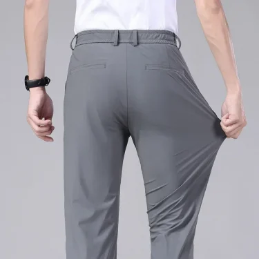 2025 Summer New Men's Ultra-thin Casual Pants High Elastic Quick-drying Ice Silk Soft Solid Color Business Straight Trousers 3