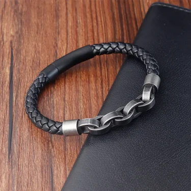 Leather Bracelet Infinity Shape Special Popular Pattern Men's Bracelet for Men Stainless Steel Jewelry Accessories Gift 5