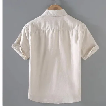 Cotton Linen Hot Sale Men's Short-Sleeved Shirts Summer Streetwear Plain Color Stand Collar Casual Beach Style Plus Size M-3XL 3