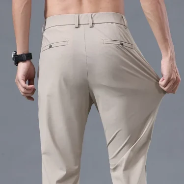 Summer Thin Men's Korean Style Simple Slim Casual Pants Stretch Soft Straight Leg Fashionable Small Suit Long Trousers Male 1