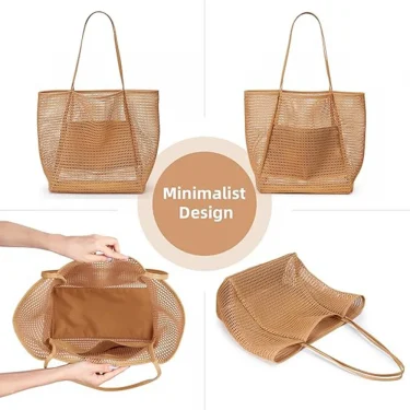 Beach Nylon Mesh Tote Bag, Casual Tote Bag Women Foldable Shoulder Bag For Beach Picnic Vacation 3