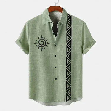 Vintage Men's Shirt Ethnic Pattern Print Short Sleeve Lapel Shirts Summer Fashion Casual Streetwear Male Oversized Clothing 2