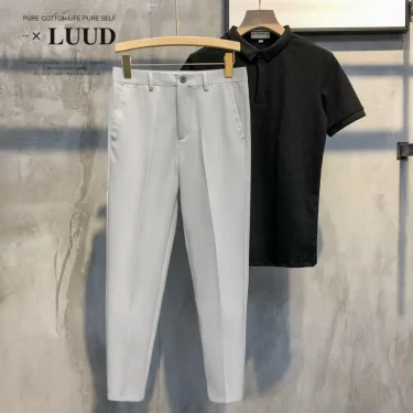 New Men's Casual Pants Little Feet Version Non-iron slim Solid Cone Classic Male England Nine-point Trousers Streetwear Fashion 5