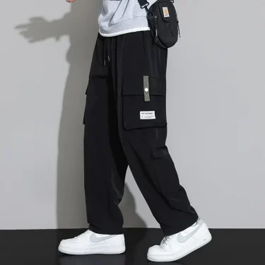 Cargo Pants Men Straight Fit Wide Leg Fleece Lined Trouser Male Winter Fashion Loose Baggy Large Plus Size Warm Streetwear 5