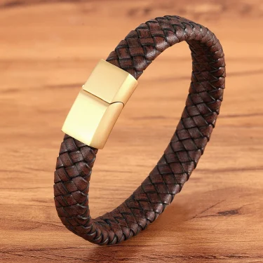 XQNI Fashion Jewelry Combination Brown Color Leather Stainless Steel Buckle Men Bracelet Hot Selling For Birthday Simple Gift 5