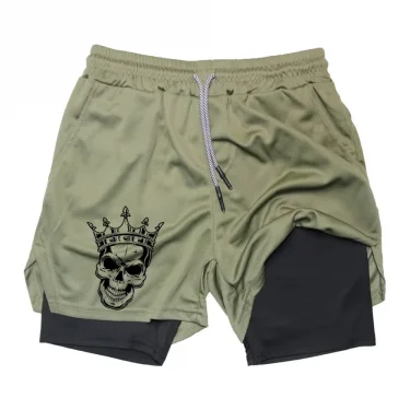 New Men's Fitness Training Skinny Shorts Demon Print Summer 2 In 1 Quick Dry Gym Beach Jogging Shorts Outdoor Sportwear RL00245 5