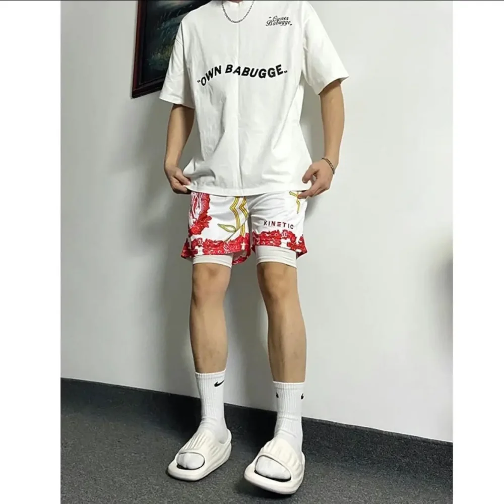 Basketball American Beach Pants Sports Print National Trend Training Trend Running Loose Four-Cubic Shorts Quick Dry Breathable 6