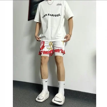 Basketball American Beach Pants Sports Print National Trend Training Trend Running Loose Four-Cubic Shorts Quick Dry Breathable 6
