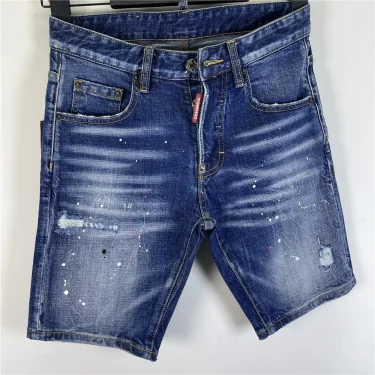 Spring and Summer 2025 New Shorts Trendy Men's Washed Grinding Hole Patch Car Label Small Feet Blue Jeans Men 6