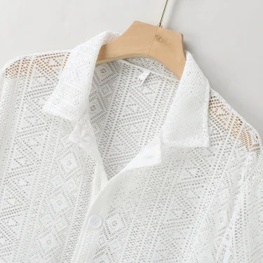 Summer Men's Clothing Mesh See Through Mesh Sexy Shirt Short Sleeve Fishnet Button-down Retro Chic Streetwear Party Blouse S-5XL 5